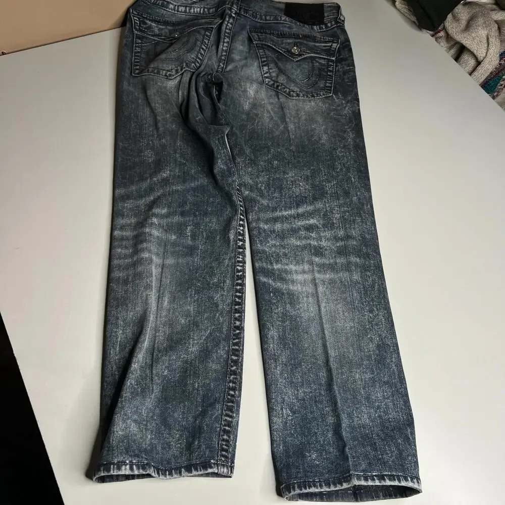 True‎ Religion Geno Slim Fit Jeans Men’s Size 36 Blue Distressed Denim Y2K